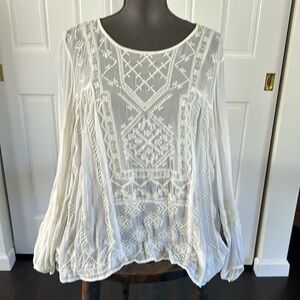 Cream lucky Brand size XL sheer blouse